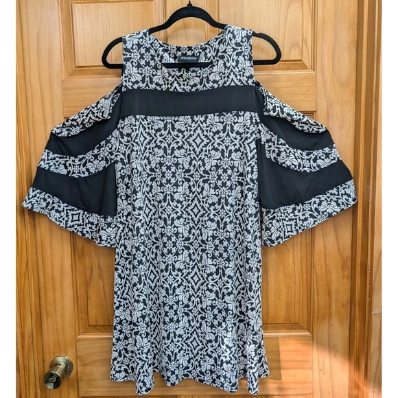 Nina Leonard Size L Cold Shoulders Bell Sleeves 3/4 Stretch Dress Pullover - Picture 7 of 10